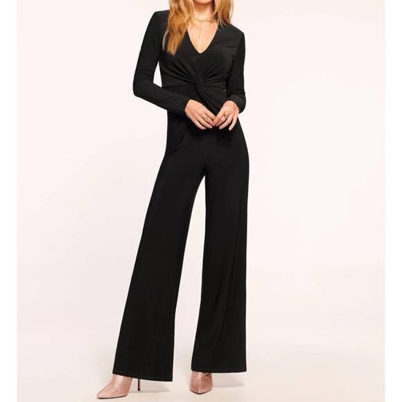 Ramy Brook Alayna Twisted Front Long Sleeve Wide Leg Jumpsuit Black Size 4 - Picture 1 of 10